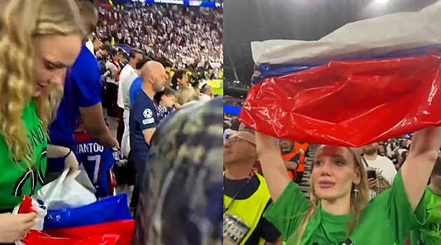 Manželka brankáře PSG obešla zákaz. Při finále Ligy mistrů mávala ruskou vlajkou